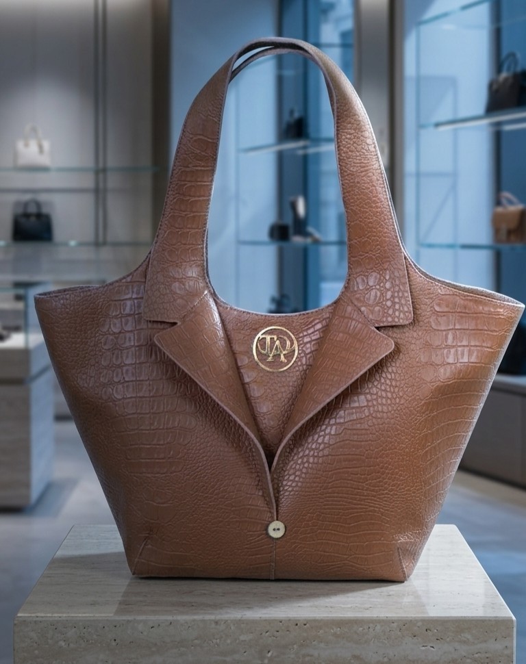 Tuxedo Curved Tote — Mocha
